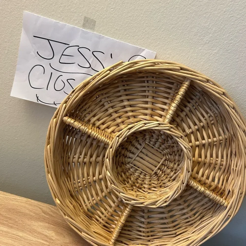 Handwoven Round Wicker Basket with Central Divider